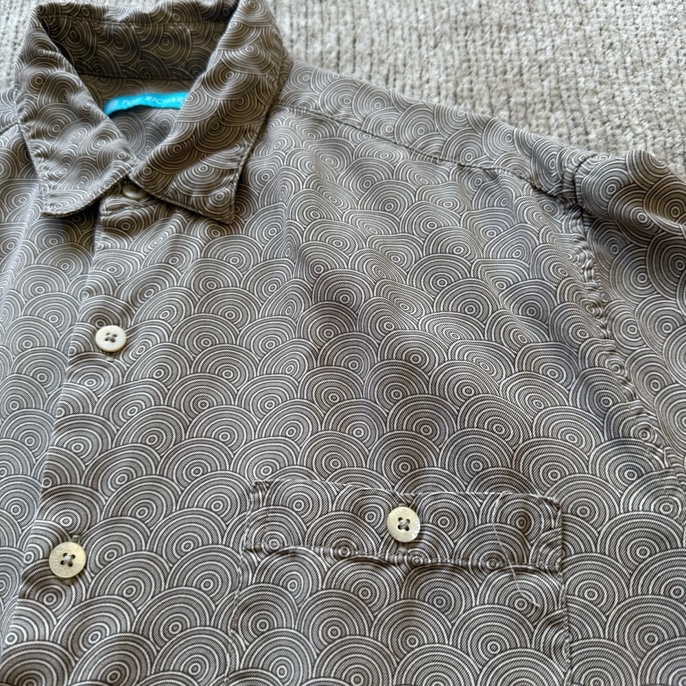 Tori‎ Richard Silk Blend Shirt Mens Medium Gray Geometric Print Button Front